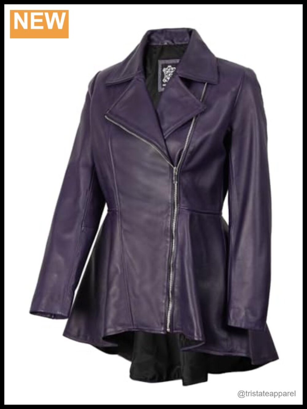Women's Real Lambskin Leather Peplum Jacket Fitted Aviator Long Sleeve Notch